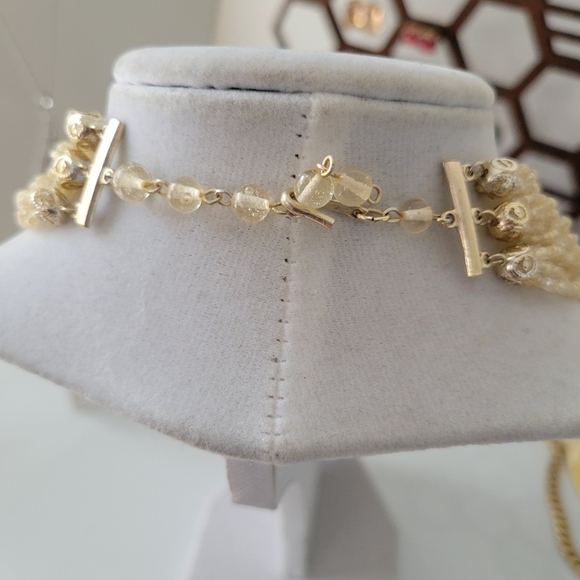 Vintage 60s Multi-Strand Beaded Choker Necklace • Cream • Hook Clasp - Picture 6 of 6